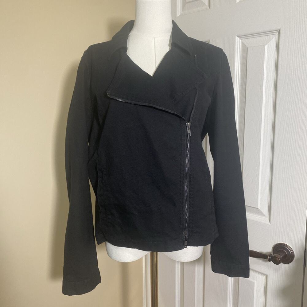 EILEEN FISHER ORGANIC COTTON MOTO JACKET BLACK Medium